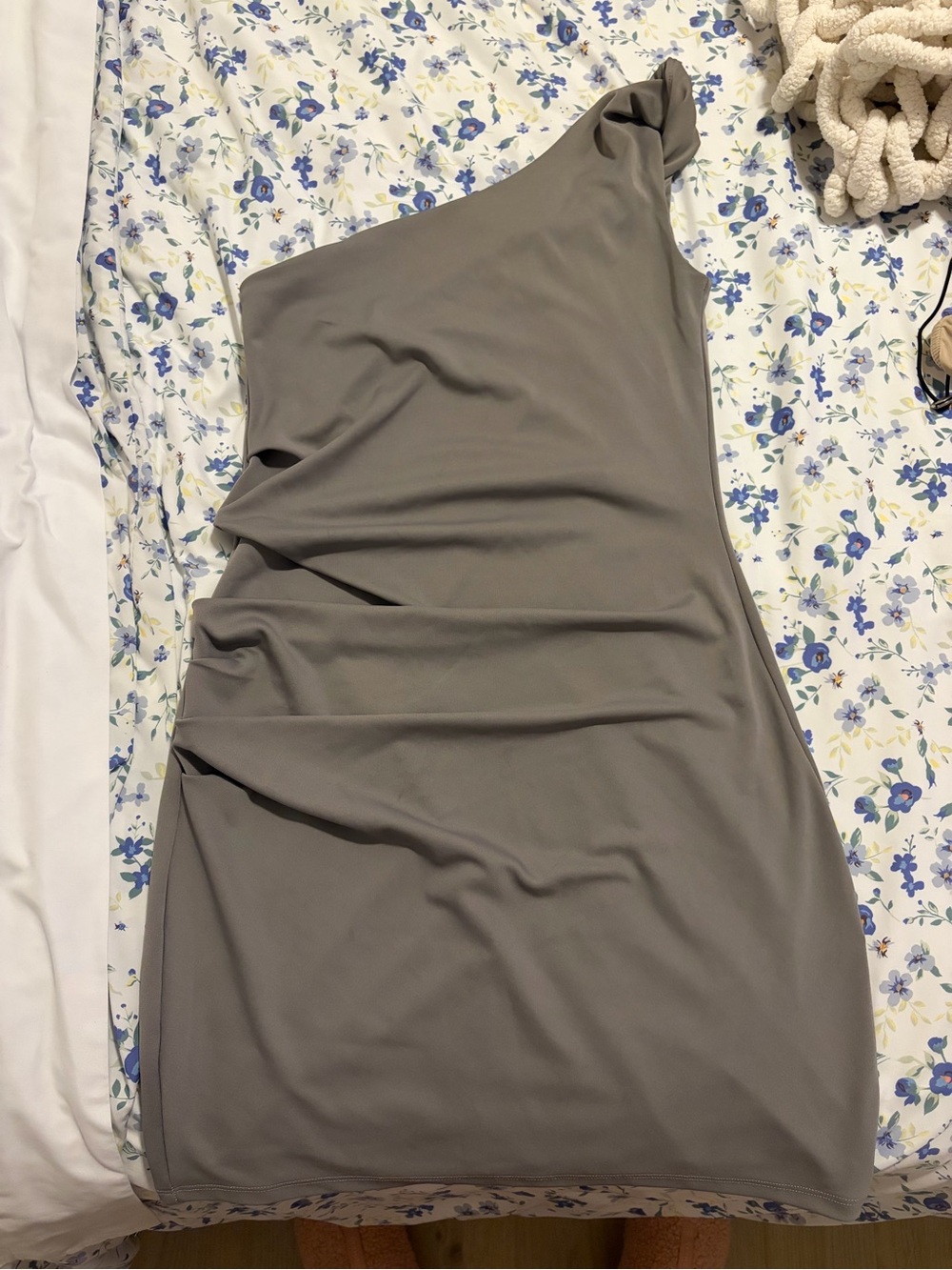 H&M One-Shoulder Grey Dress with Side Ruching